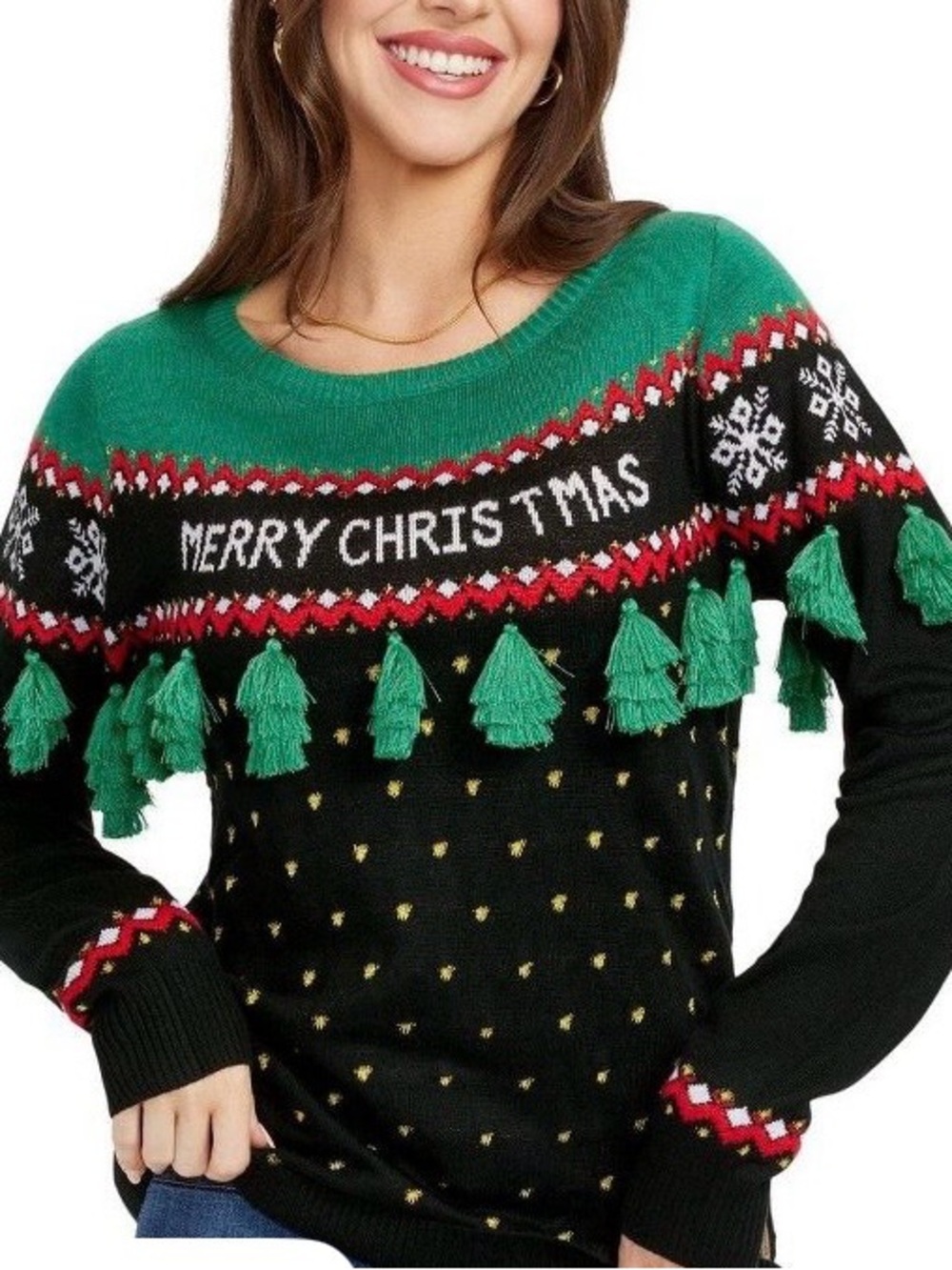 Women’s Christmas Ugly Sweater Tipsy Elves Tassel Tree Sweater New size large